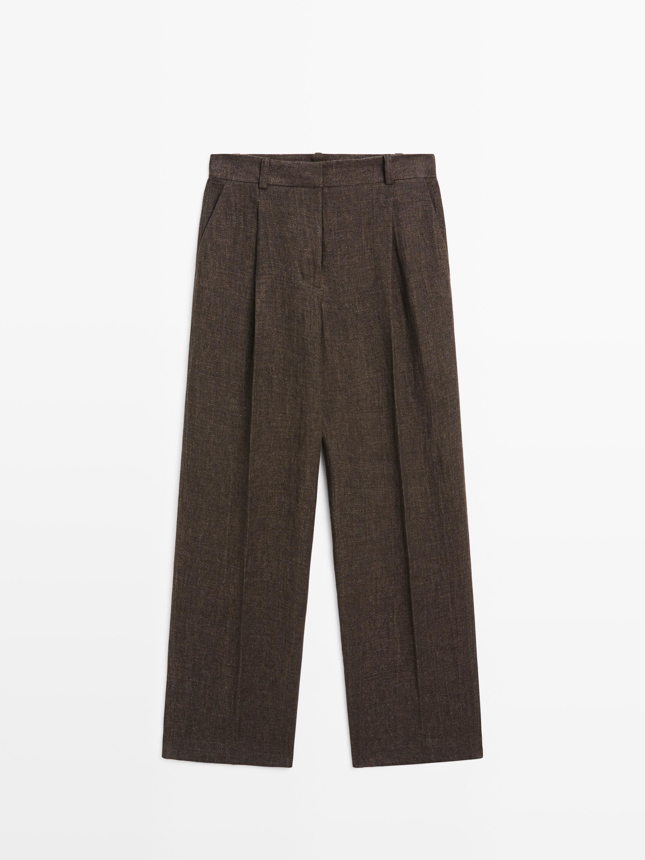 Total look melange linen darted trousers